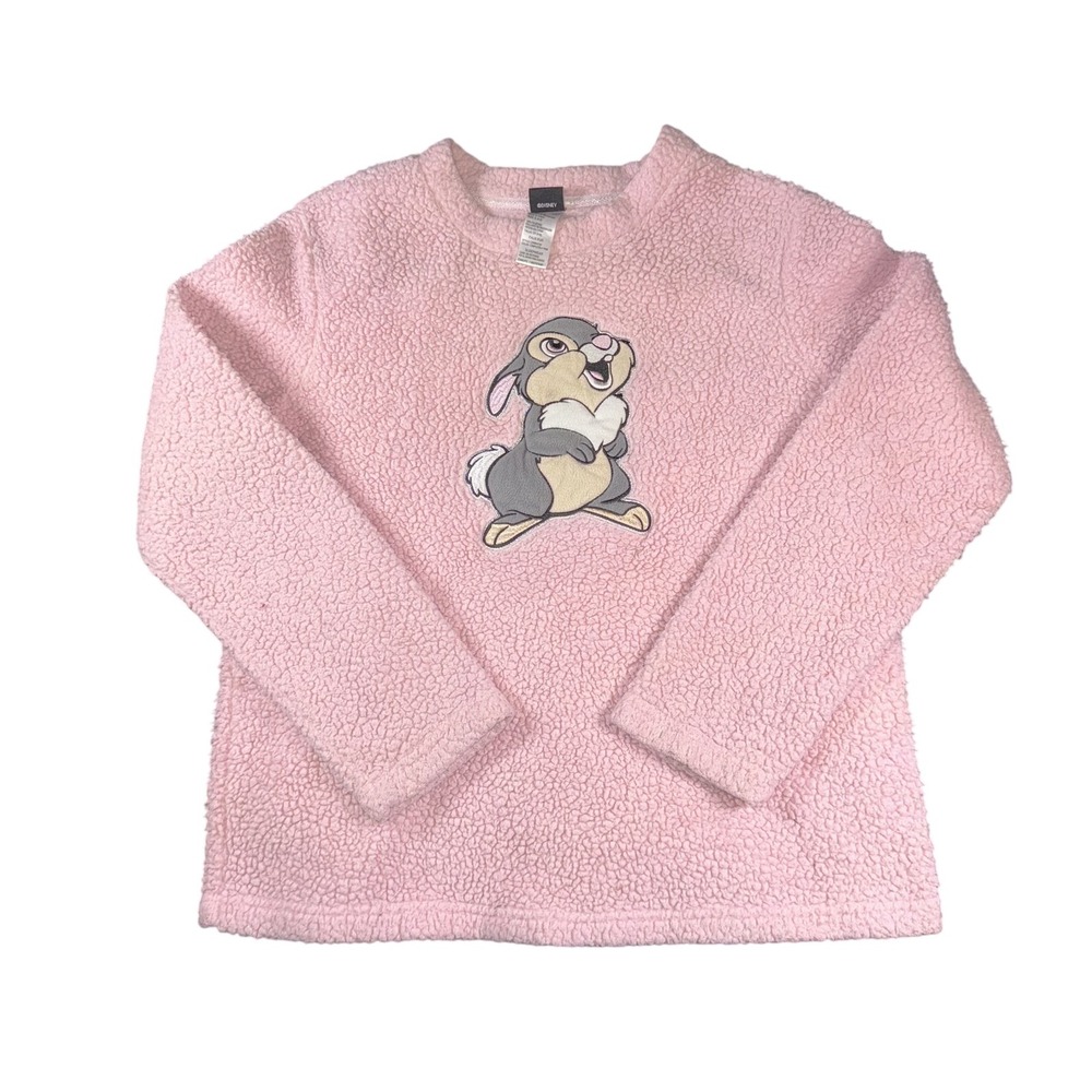 Disney Thumper Pullover Girls Small 4-6 Pink Faux Fur Sherpa Sweater Bambi Bunny